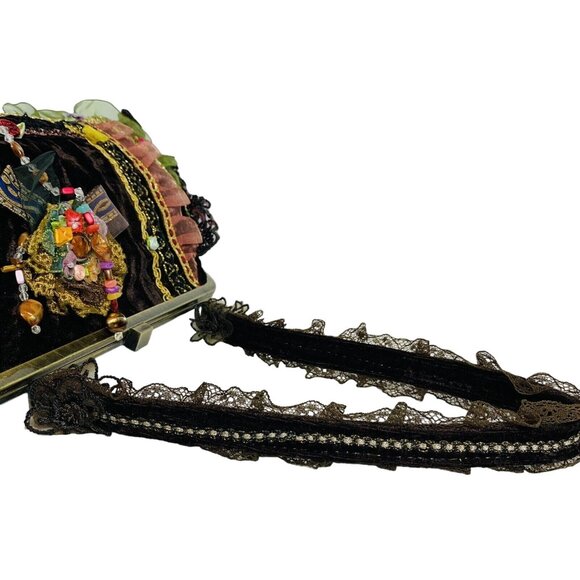 Ziba Velvet Beaded Purse Vintage Cottagecore Floral Lace Boho Romantic Handbag - Picture 11 of 16